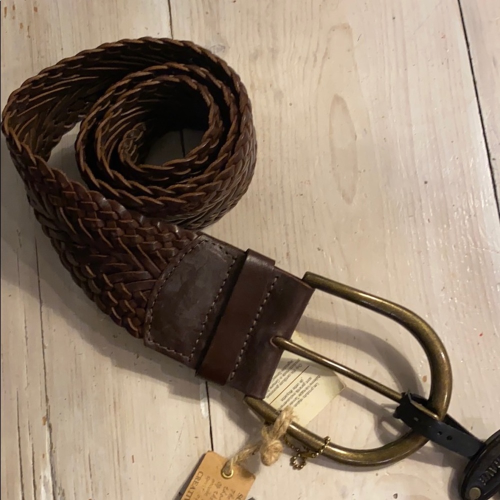 Braided Brown Leather Belt with Antiqued Brass Buckle